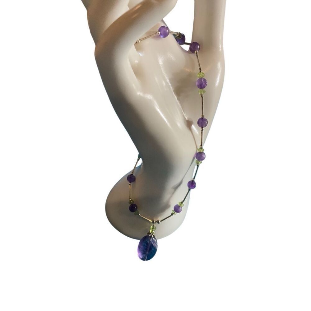 Sterling Peridot Amethyst Beaded Necklace